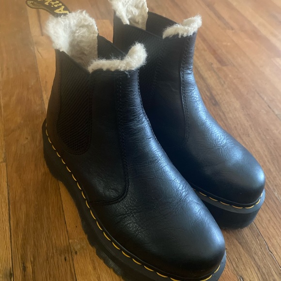 Jadon Boot Leather Faux Fur Lined Platforms in Black | Dr  Platform Dr Martens black boots with fur